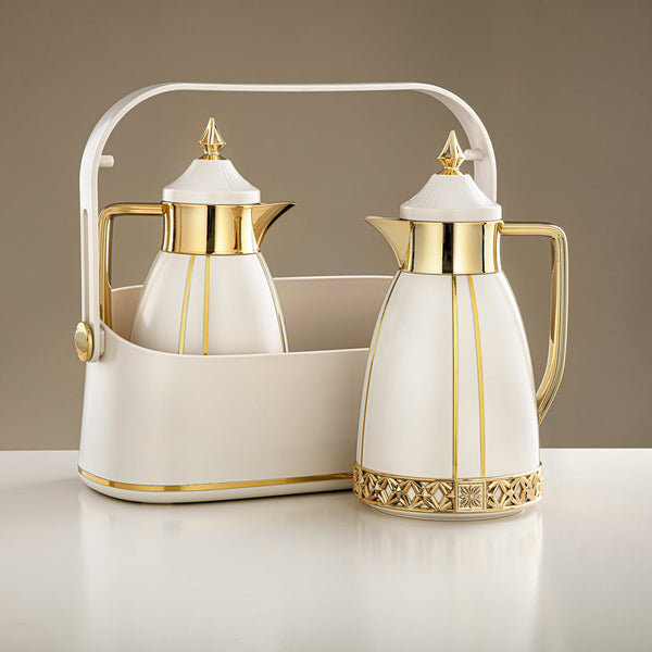 Fb208 Vacuum Flask 2Pc Set Ivory Gold W/Basket