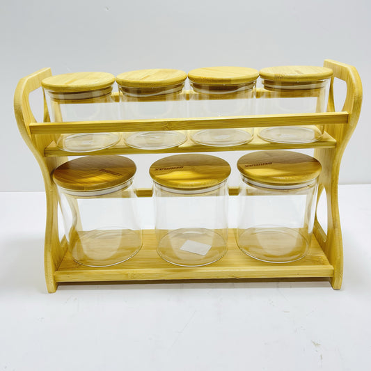 GER4030 GLASS STORAGE JARS 7PC W/WOODEN RACK