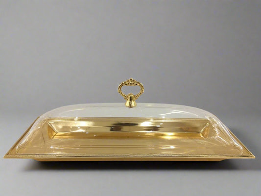 CD-7077 SERVING PLATTER GOLD  W/ACRYLIC LID