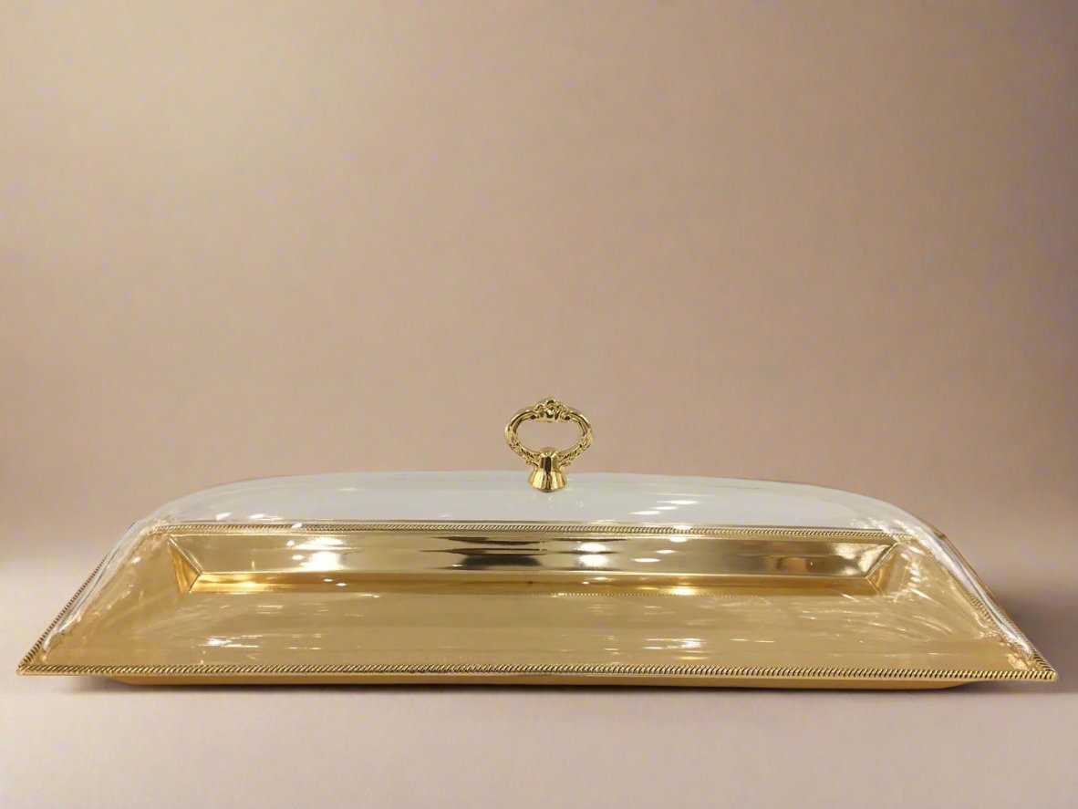 CD-7080 SERVING PLATTER GOLD W/ACRYLIC LID