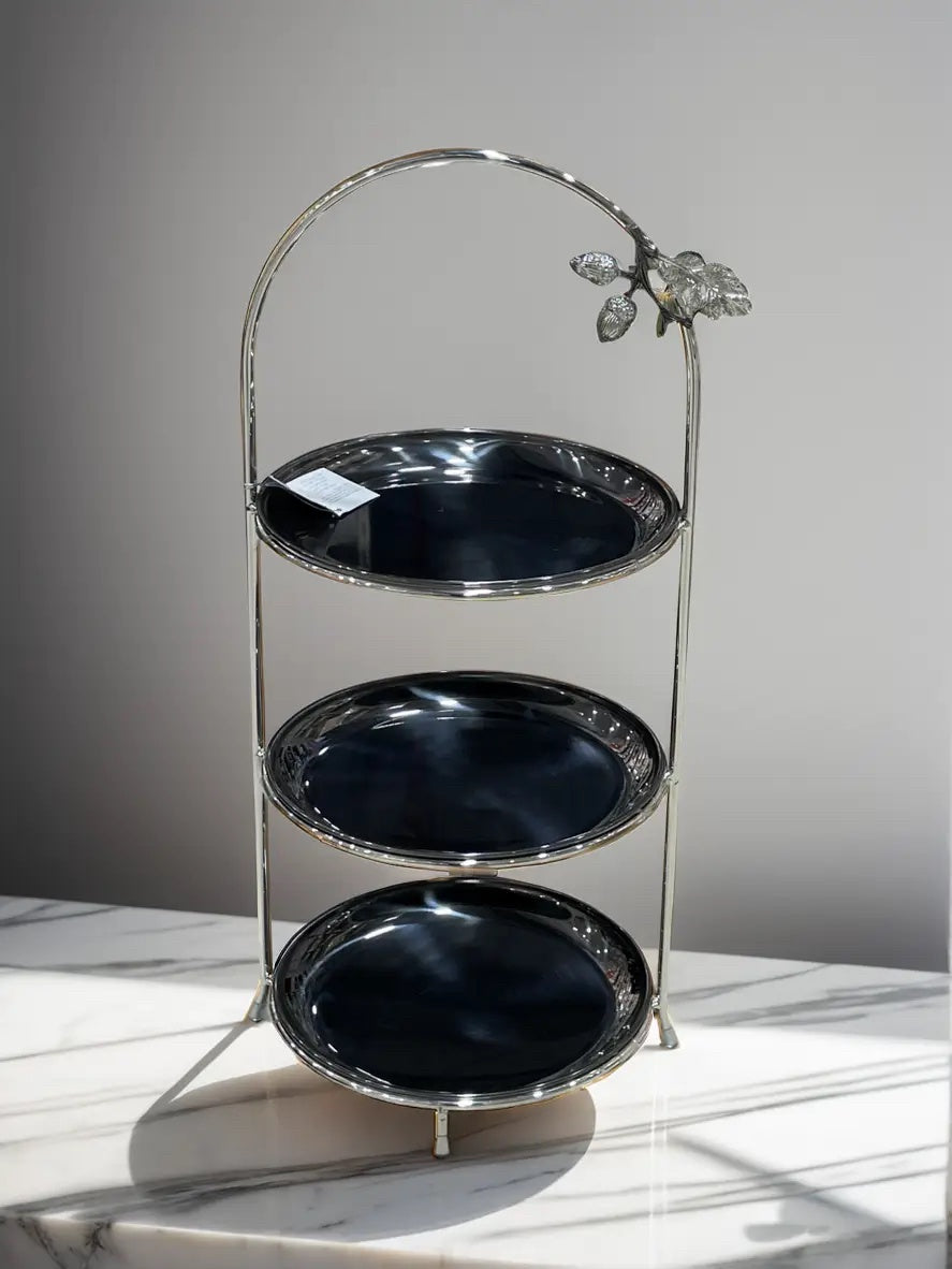 WB-1568 Cake Stand 3 Layer Silver Black