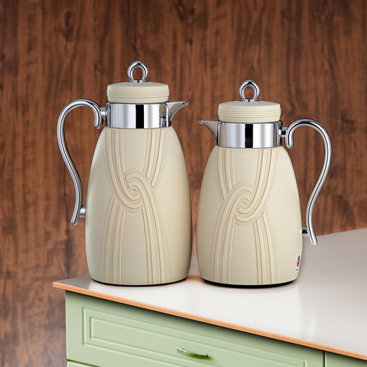 TPP-0700 Vacuum Flask 2pcs Set Beige Silver