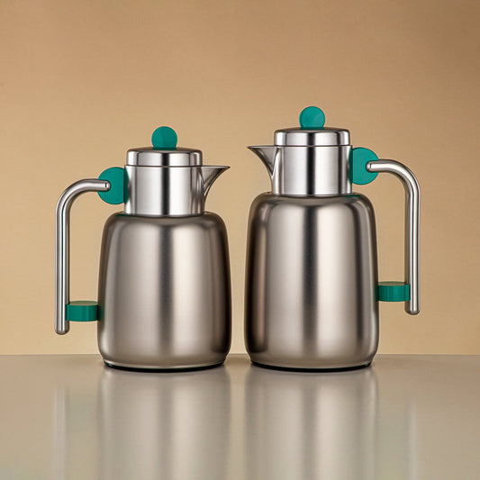 FG808 Vacuum flask Matt Silver & Tiffany Green 2pc set