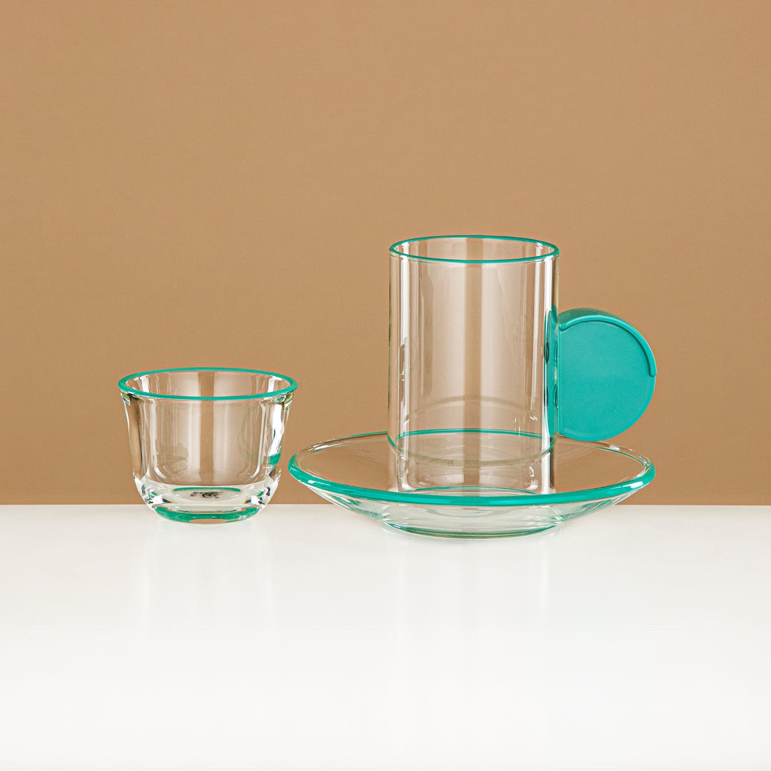 FB808 Tea & Coffee Set 18 Pieces, Glass, Tiffany Green Rim