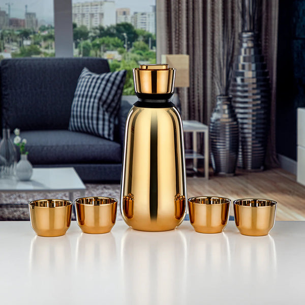 QS03-09G Flask & Cup Set – 0.9L Vacuum Flask + 2 x 90ML Cawa Cups – Gold