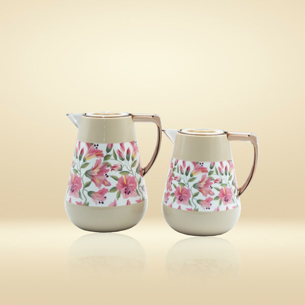 NB5820D Vacuum Flask2-Piece Set - Beige Red Flower (0.5L + 1L)