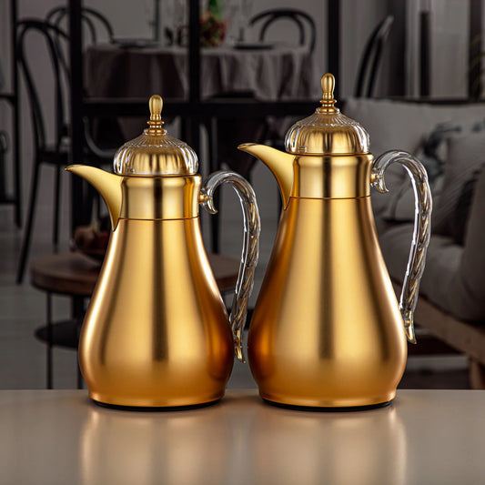 FG810 Vacuum Flask Set – 2-Piece (0.7L + 1L) – Matte Gold Finish and Clear