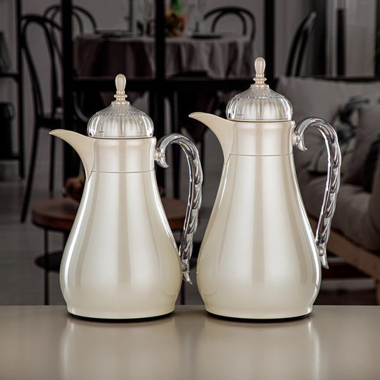 FG810 Vacuum Flask Set 2-Piece (0.7L + 1L) – Pearl White and Clear