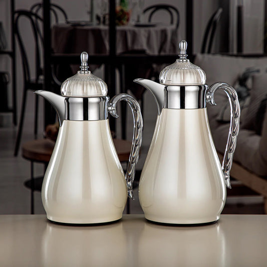 FG810 Vacuum Flask Set 2-Piece (0.7L + 1L) – Pearl White and Silver