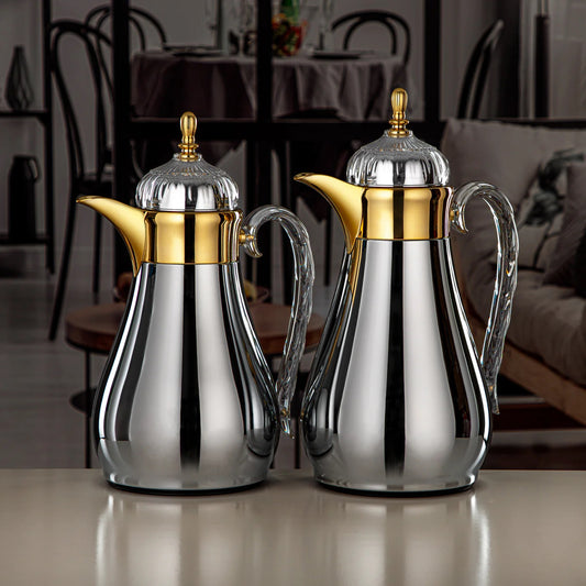 FG810 Vacuum Flask Set 2-Piece (0.7L + 1L) – Silver and Gold