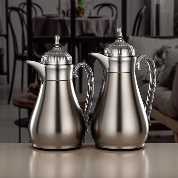 FG810 Vacuum Flask Set 2-Piece (0.7L + 1L) – Matte Silver and Clear