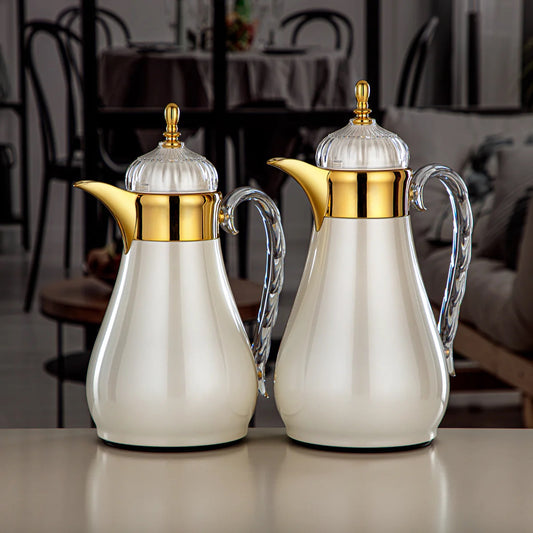 FG810 Vacuum Flask Set 2-Piece (0.7L + 1L) – Pearl White and Gold