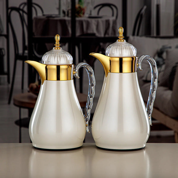 FG810 Vacuum Flask Set 2-Piece (0.7L + 1L) – Pearl White and Gold