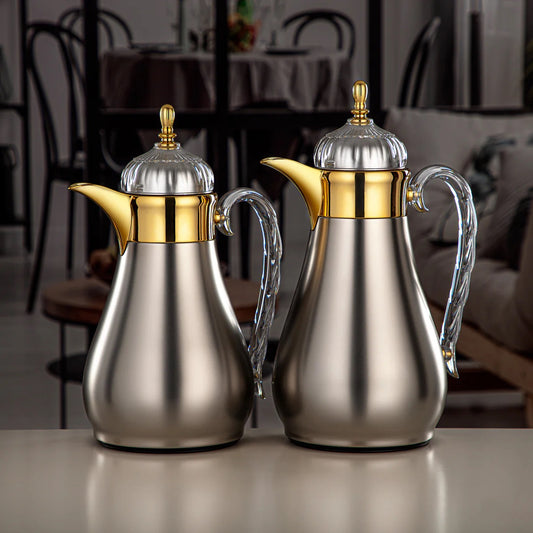 FG810 Vacuum Flask Set 2-Piece (0.7L + 1L) – Matte Silver and Gold