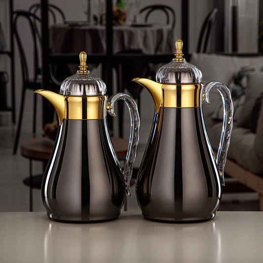 FG810 Vacuum Flask Set 2-Piece (0.7L + 1L) – Gun Black and Gold