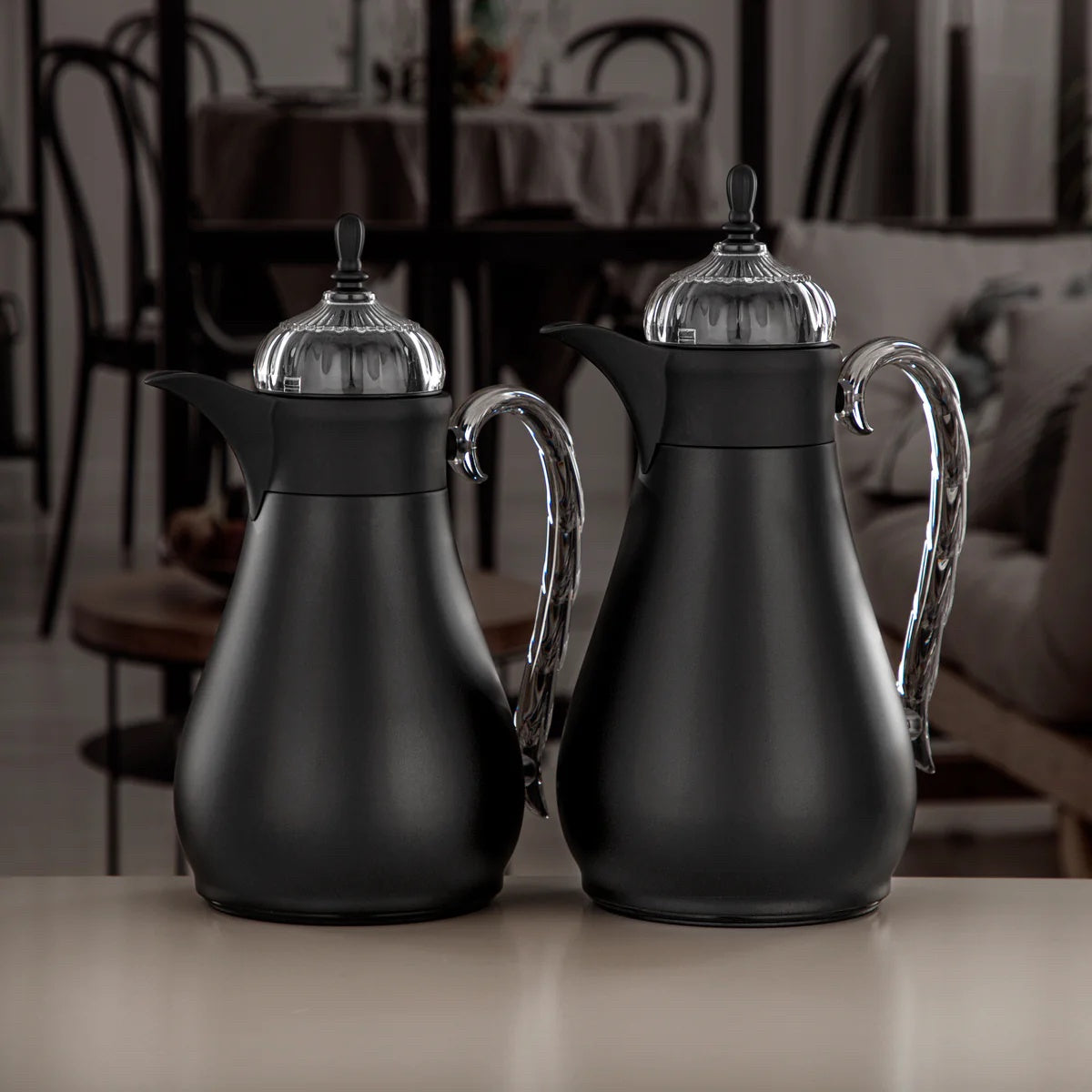 FG810 Vacuum Flask Set 2-Piece (0.7L + 1L) – Matte Black and Clear