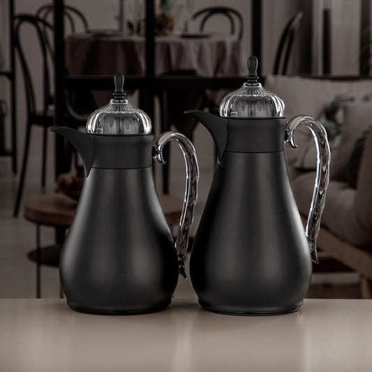 FG810 Vacuum Flask Set 2-Piece (0.7L + 1L) – Matte Black and Clear