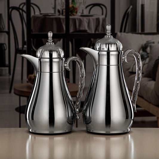 FG810 Vacuum Flask Set 2-Piece (0.7L + 1L) – Silver and Clear