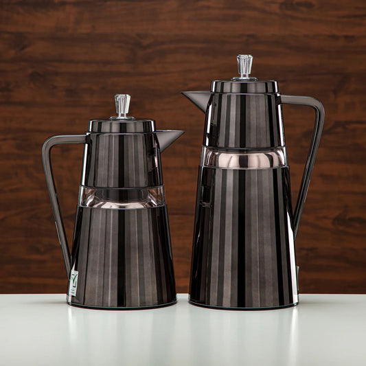 C77-BA Vacuum Flask 2PC Set (1L + 0.7L) – Black Acrylic Finish – Elegant Thermal Bottles for Hot and Cold Drinks