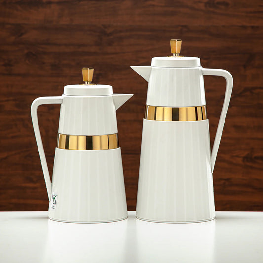 C77-IG Vacuum Flask 2PC Set (1L + 0.7L) – Ivory and Gold Finish – Elegant Thermal Bottles for Hot and Cold Drinks