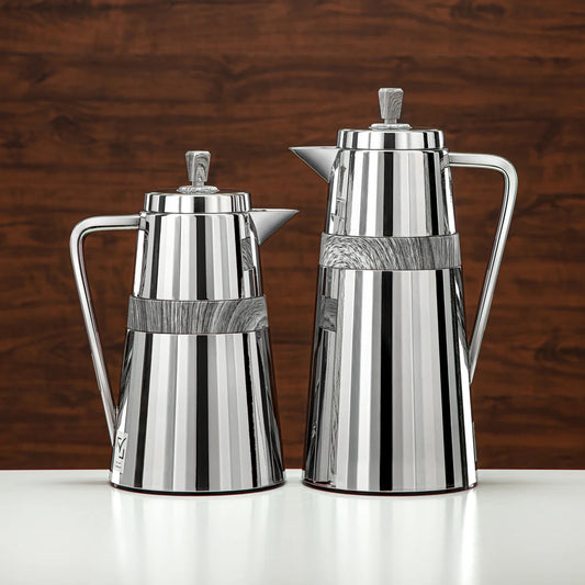 C77-CGM Vacuum Flask 2PC Set (1L + 0.7L) – Silver and Gray Finish – Elegant Thermal Bottles for Hot and Cold Drinks