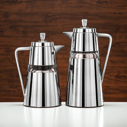 C77-SCAC Vacuum Flask 2PC Set (1L + 0.7L) – Silver Acrylic Finish – Elegant Thermal Bottles for Hot and Cold Drinks