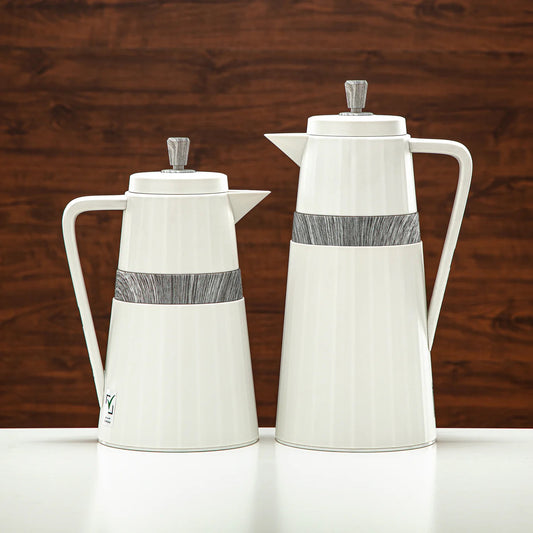 C77-IGM Vacuum Flask 2PC Set (1L + 0.7L) – Ivory and Gray Finish – Elegant Thermal Bottles for Hot and Cold Drinks