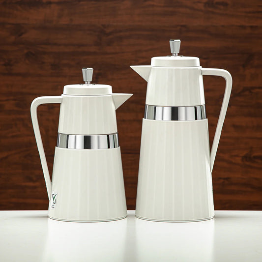 C77-IC Vacuum Flask 2PC Set (1L + 0.7L) – Ivory and Silver Finish – Elegant Thermal Bottles for Hot and Cold Drinks