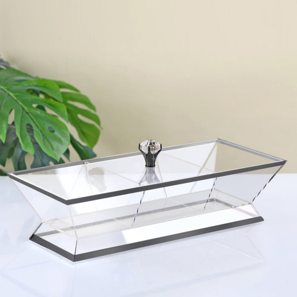 Acrylic Candy Box – 3-Part Clear Serving Dish with Black Line & Lid – 38cm (L) × 17cm (W) – RT1022B
