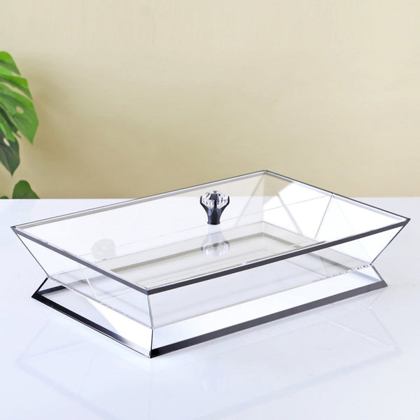 Acrylic Fruit Box – 2-Part Clear Serving Dish with Black Line & Lid – 40cm (L) × 26cm (W) – RT1055B