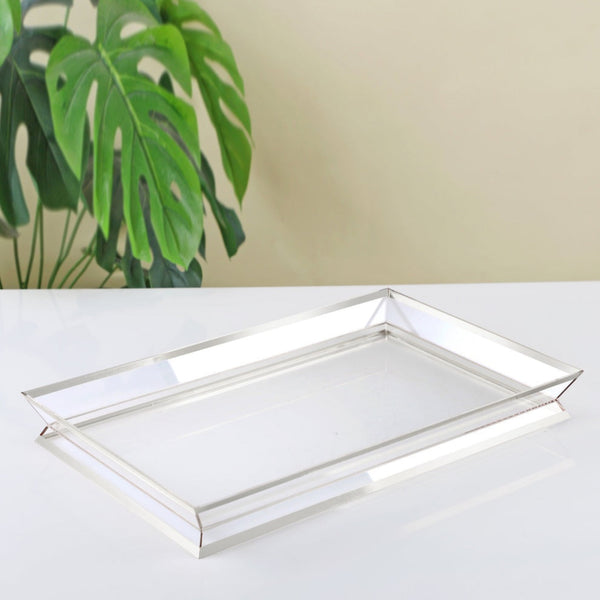 Acrylic Serving Tray – Elegant Clear Design with Silver Line – 45cm (L) × 29cm (W) – RT1088S