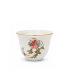 BRD-445 Cawa Cup Set – 12-Piece – 80 cc – White with Floral Design & Gold Rim