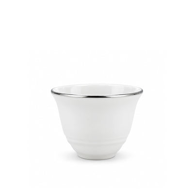 Cawa Cup Set, 12 Pieces, 80 cc, in White with Silver Line at Siddiq Gifts.