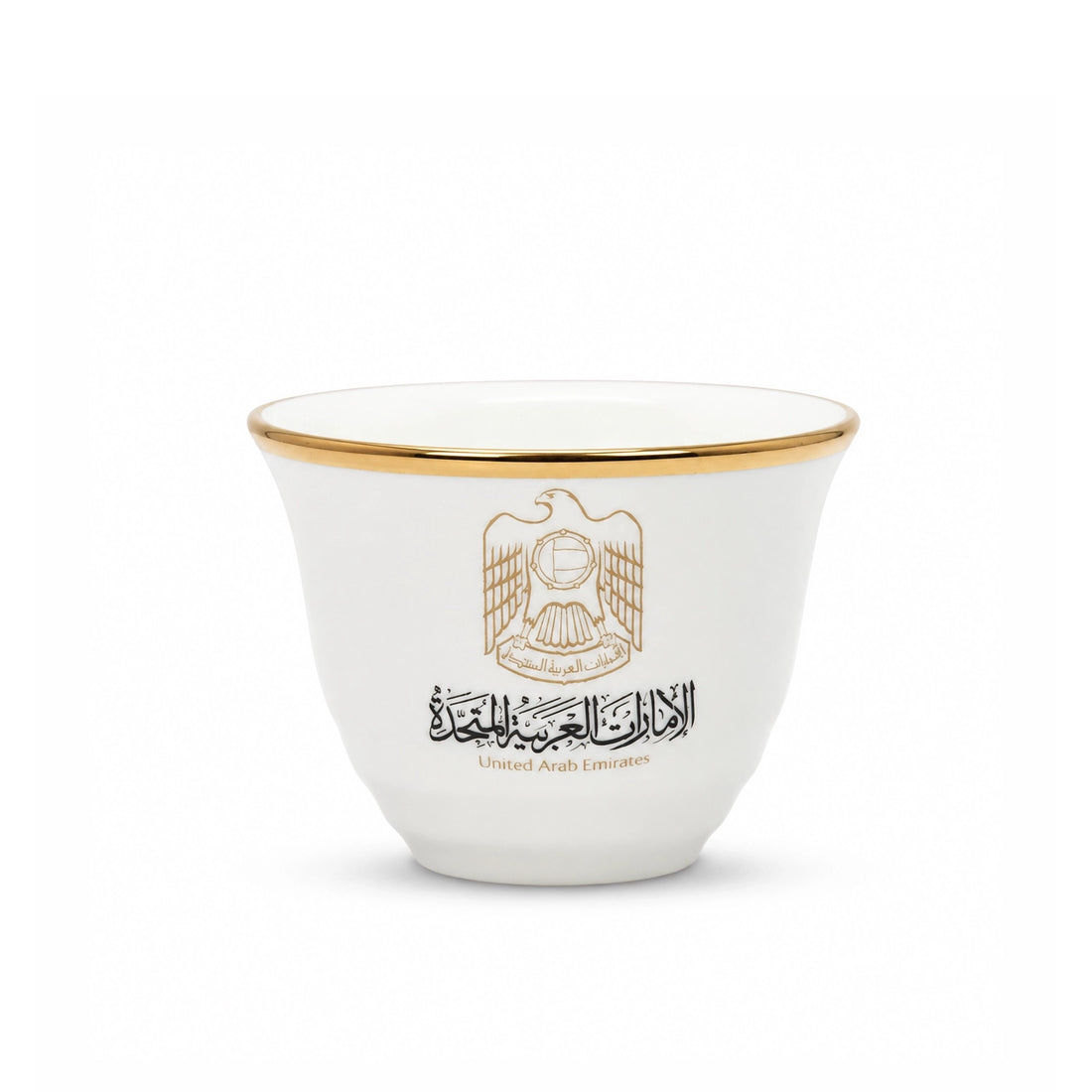 ZF-80 Cawa Cup Set – 12 Pieces – White with Gold Rim & UAE Logo Design
