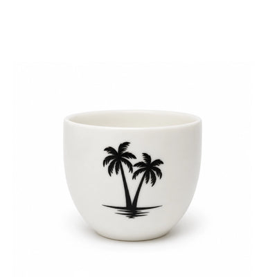 Cawa Cup Set 6 Pieces 180cc White Ceramic Black Date Palm Design Arabic Coffee Cups for Serving and Hospitality by Siddiq Gifts