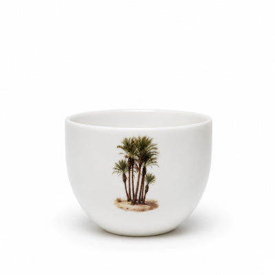 Cawa Cup Set 6 Pieces 180cc White Ceramic Palm Tree Design Arabic Coffee Cups for Serving and Entertaining by Siddiq Gifts