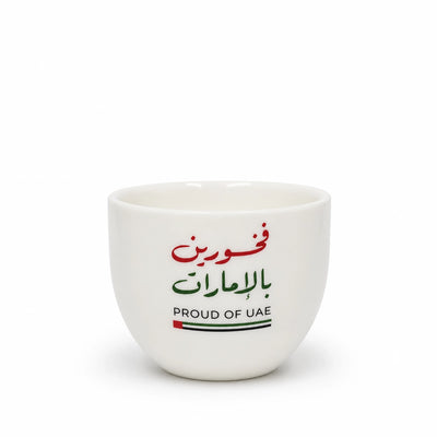 Cawa Cup Set 6 Pieces 180cc White Ceramic Proud of UAE Design Arabic Coffee Cups for Serving and UAE-Themed Hospitality by Siddiq Gifts