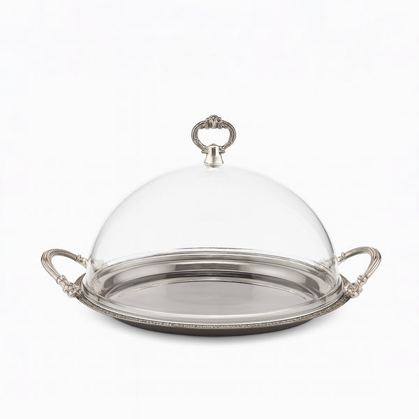 CD-6935 Round Serving Tray with Acrylic Lid – 33 cm – Dark Platinum Finish – Siddiq Gifts Mussafah Abu Dhabi