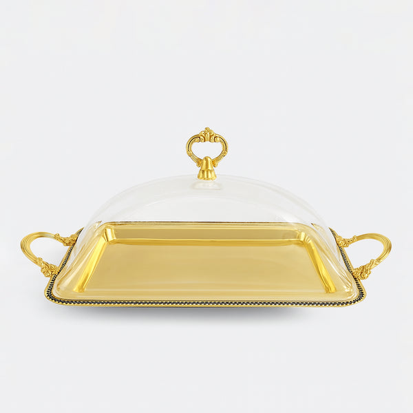CD-6937 Steel Serving Tray with Acrylic Lid – 43 × 32 cm – French Gold Finish – Siddiq Gifts Mussafah Abu Dhabi