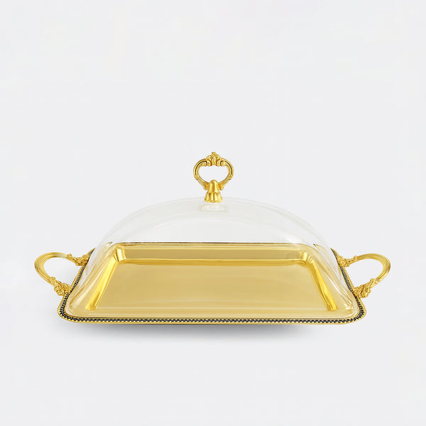 CD-6940 Steel Serving Tray with Acrylic Lid – 35 × 26 cm – French Gold Finish – Siddiq Gifts Mussafah Abu Dhabi