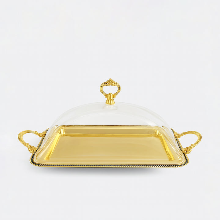 CD-6940 Steel Serving Tray with Acrylic Lid – 35 × 26 cm – French Gold Finish – Siddiq Gifts Mussafah Abu Dhabi
