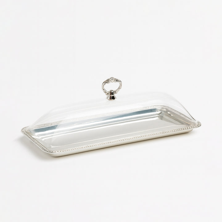 CD-6948 Serving Tray with Acrylic Lid – 53 × 17 cm – Silver Finish – Siddiq Gifts Mussafah Abu Dhabi