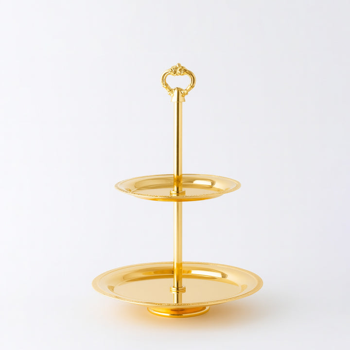 CD-7097 Two-Layer Round Cake Stand – French Gold Finish – Siddiq Gifts Mussafah Abu Dhabi