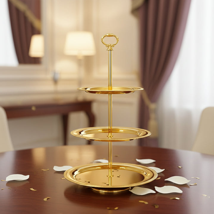 CD-7480 Three-Layer Round Serving Tray – 26 cm Height – Silver Finish – Siddiq Gifts Mussafah Abu Dhabi