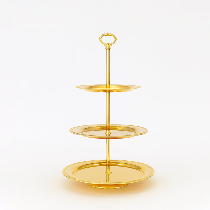 CD-7099 Three-Layer Round Cake Stand – French Gold Finish – Siddiq Gifts Mussafah Abu Dhabi