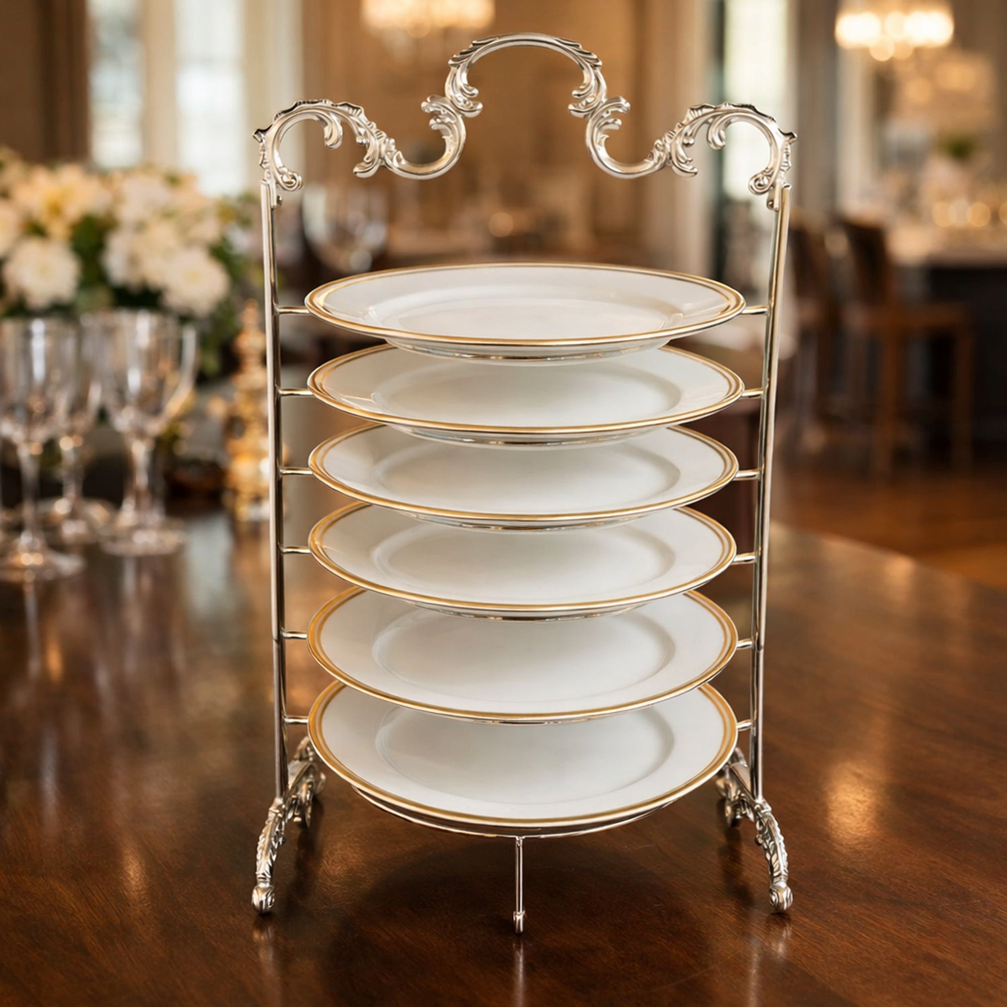 CD-7362 6-Layer Dinner Plate Stand – Silver Finish | Siddiq Gifts – Mussafah Abu Dhabi