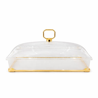 CD-7693 Acrylic Serving Tray with Dome Lid – 35.5 x 11.5 cm – Gold Finish | Siddiq Gifts – Mussafah Abu Dhabi