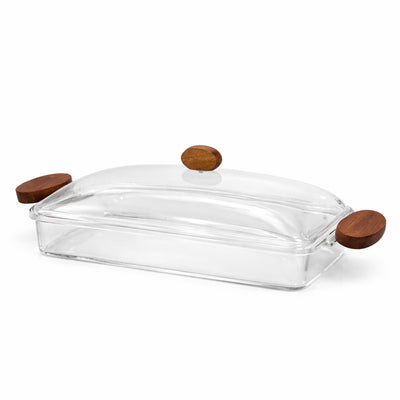 CD-7734 Acrylic Serving Tray with Dome Lid – 42 x 14.5 cm – Clear Finish with Wooden Handles | Siddiq Gifts – Mussafah Abu Dhabi
