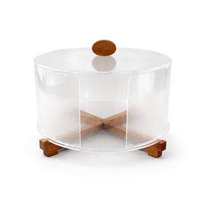 CD-7748 Acrylic Cake Stand with Dome Lid – 28.5 x 22 cm – Clear Finish with Wooden Base & Knob | Siddiq Gifts – Mussafah Abu Dhabi