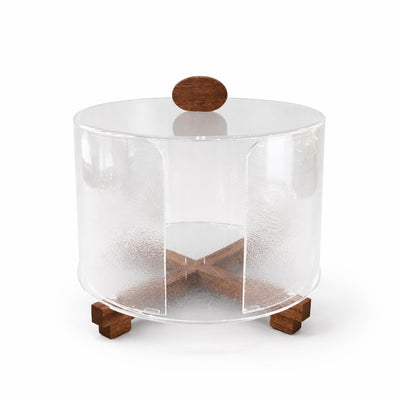 CD-7749 Acrylic Cake Stand with Dome Lid – 22.5 x 22 cm – Clear Finish with Wooden Base & Knob | Siddiq Gifts – Mussafah Abu Dhabi